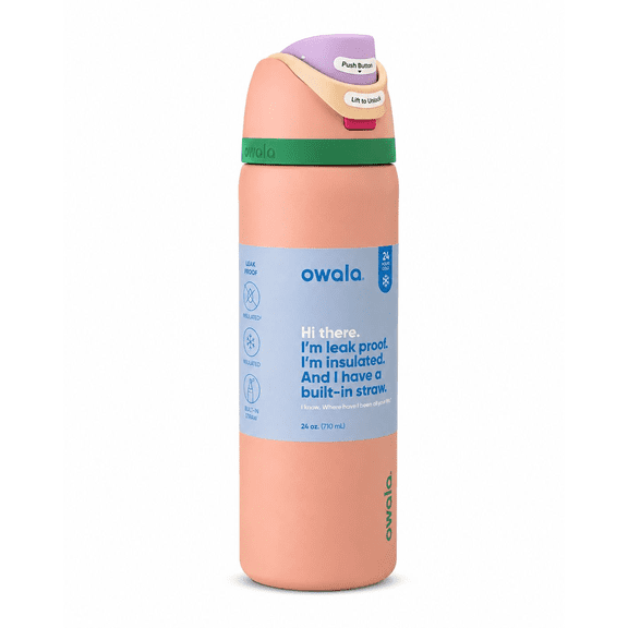 Owala FreeSip: Botella de acero inoxidable aislada con popote, 24 oz (700ml)