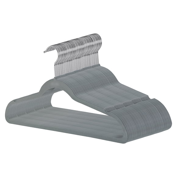Set de 50 Ganchos Metálicos para Ropa PERFECT SPACE con Recubrimiento Antideslizante de Terciopelo y Gancho Giratorio 360° (Gris)