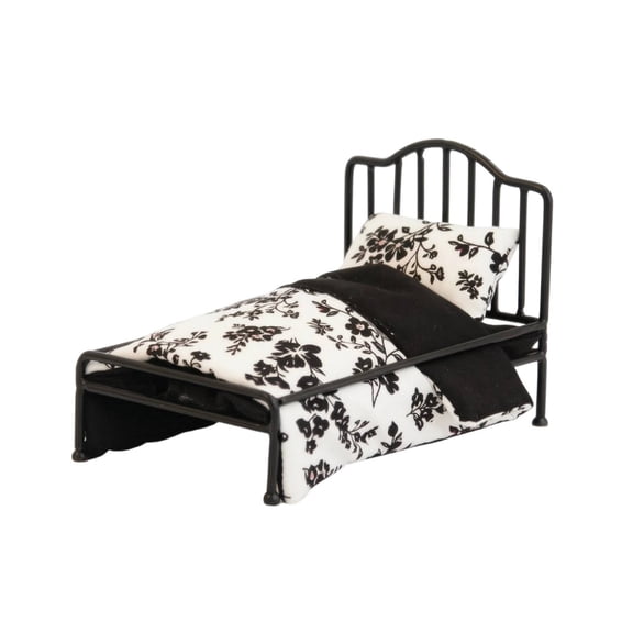 perfecl Miniature Metal Dollhouse Bed with Arched Headboard 1 12 Scale Furniture for Collector Kids Bedroom Accent Piece