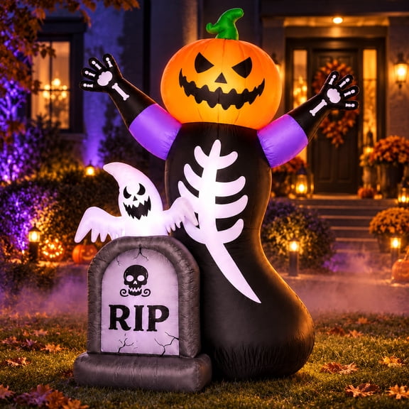 Inflable Halloween Calabaza Esqueleto 2.40m Fantasma Luz Led