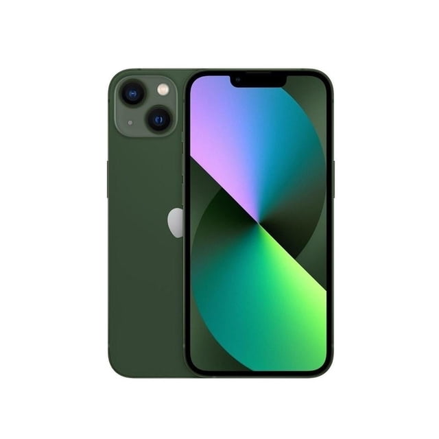 iphone 13 apple 128 gb verde reacondicionado Vista frontal y trasera centrada del iPhone 13 Apple 128 GB verde reacondicionado, pantalla OLED de 6.1" encendida, cámara dual 12MP (wide y ultrawide) con IBIS y zoom óptico 2x, cámara frontal 12MP, parlantes estéreo y soporte de carga rápida por cable e inalámbrica; carcasa verde mate con logo Apple visible, grado A con batería >70% y reempaquetado con cargador y cable certificados (no incluye audífonos). Su tamaño compacto lo hace también adecuado para fotografía móvil y streaming en redes 5G.