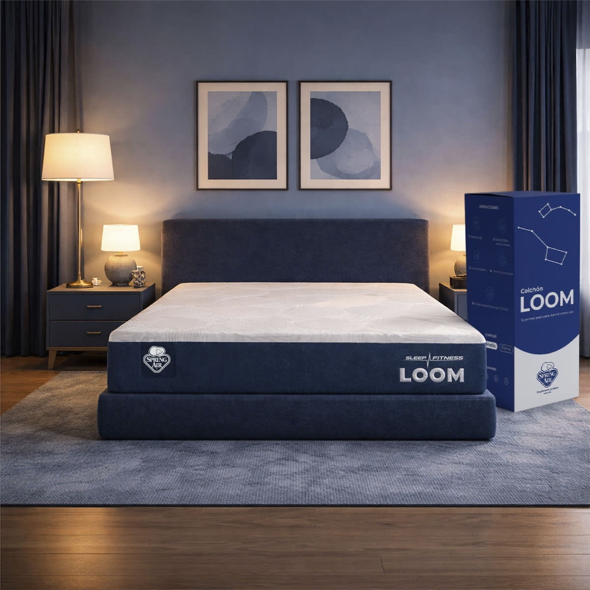 Colchón Matrimonial en Caja Loom Spring Air Firmeza Media Memory Foam