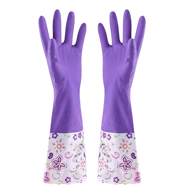 MTBLYS Guantes de limpieza con puños florales | Guantes largos de terciopelo de goma para uso doméstico | Agarre antideslizante para lavar platos y ropa