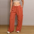 thumbnail image 1 of TaTaai Women's Loose Casual Solid Color Straight Cargo Long Pants Drawstring Elastic Waist Comfortable Work Pants with Pockets Breathable Soft All Season Daily Commute Wear Gift, 1 of 5