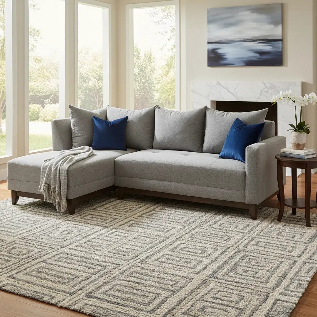Sala Esquinera Paris Gris, Salvanto, Base De Madera De Pino Color Nogal, 230X150 cm
