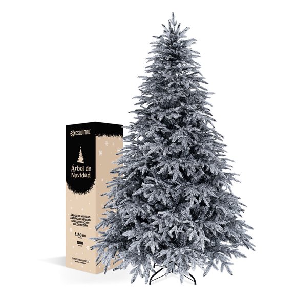 Árbol de Navidad Escarchado Ramas PVC y PE, Cedro del Himalaya Frondoso Esquimal (Negro Nevado, 1.80 m)