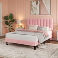 thumbnail image 3 of Yeshouse Estructura de cama matrimonial, cama plataforma tapizada en terciopelo con cabecero capitoné ajustable, no requiere somier, fácil montaje, rosa, 3 of 8