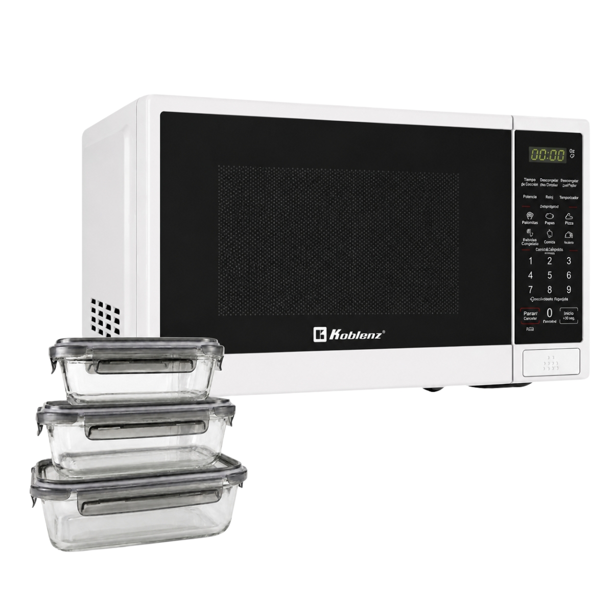 Set Microondas Koblenz MWKM-07BHA 0.7p3 3 Tuppers Vidrio Borosilicato 640/1040/1520ml