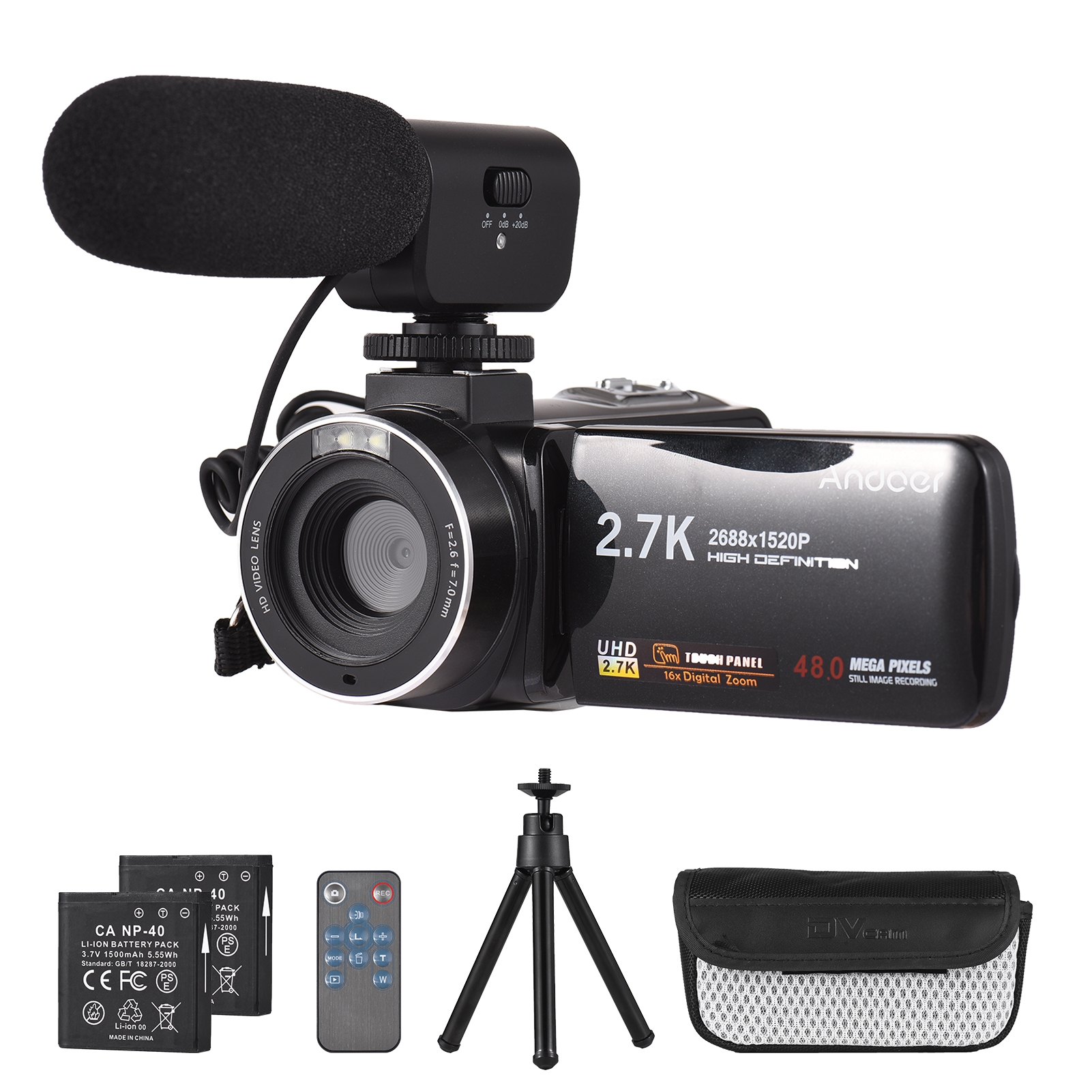 Cámara de Videos Digital de 2.7k Portátiles RecordAradora de DV 48MP 16X Digital Zoom 3.0 Pulgadas Panel táctil Admitir la Deteción de la Cara Beauty Face Antike Con Baterías