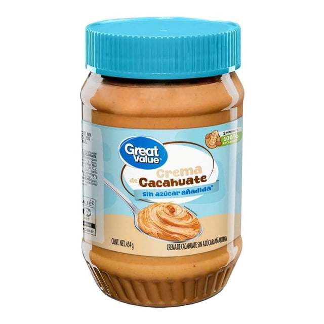 Crema de cacahuate Great Value sin azúcar añadida 454 g