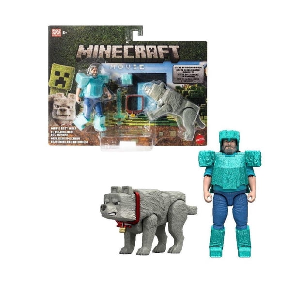 Figura de Acción Mattel Minecraft Steve y Lobo Pack de 2