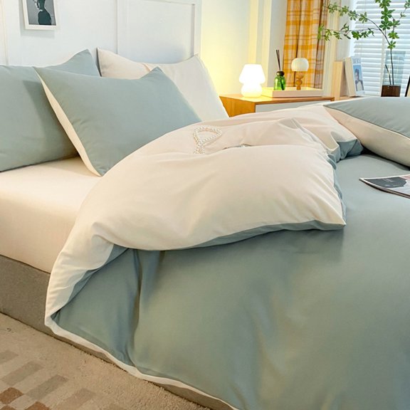 CaiYueKe Washed Cotton Feel Polyester Bedding Set 4 Piece Queen Size Soft Breathable Comforter Cover Sheet Set Modern Bedroom Decor Durable Easy Care
