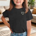 thumbnail image 2 of Camisetas de Cuello Redondo para Niñas - Camisetas de Manga Corta con Corazón de Pedrería, Blusas Ligeras Casuales de Verano Negras 10 Años, 2 of 8