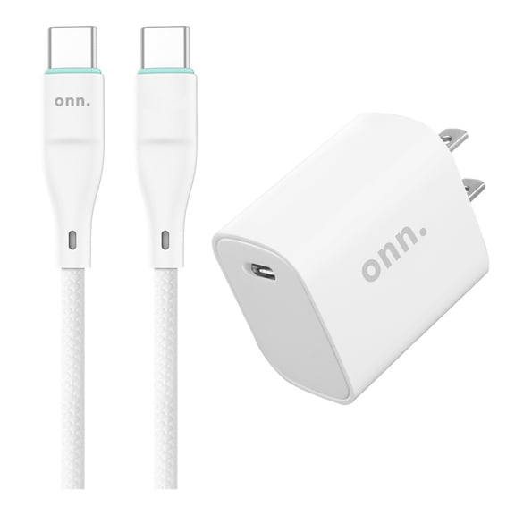 Combo Onn Cargador de Pared y Cable Tipo C a Tipo C 20W Power Delivery Blanco