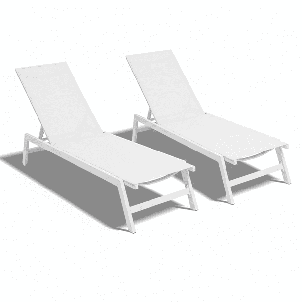 Set de 2 Camastros para Alberca, Piscina, Jardín y Patio, de Aluminio con Ruedas y Textilino, Midtown Concept Pampa, Blanco