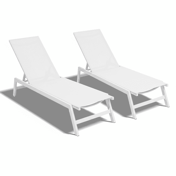 Set de 2 Camastros para Alberca, Piscina, Jardín y Patio, de Aluminio con Ruedas y Textilino, Midtown Concept Pampa, Blanco
