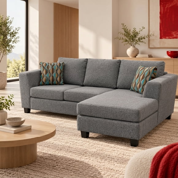 Sala esquinera Modular Caprice izquierda o derecha, Atlas del Descanso color Gris( solo incluye los cojines con diseño, NO LISOS)