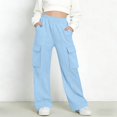thumbnail image 1 of Pantalones de pana para niñas, cintura elástica, corte holgado, cordón ajustable, bolsillos, pantalones casuales para niñas con pana de mezcla de algodón de textura suave, tallas de 5-6 a 14-15 años., 1 of 5