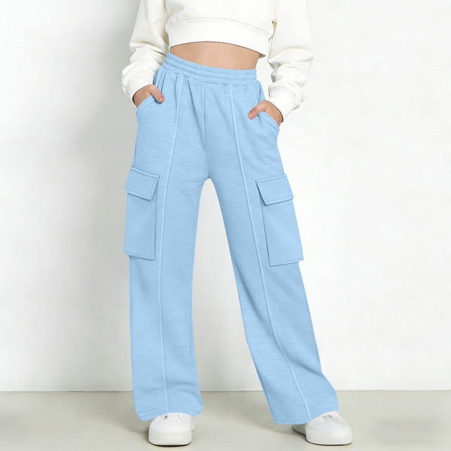Pantalones de pana para niñas, cintura elástica, corte holgado, cordón ajustable, bolsillos, pantalones casuales para niñas con pana de mezcla de algodón de textura suave, tallas de 5-6 a 14-15 años.