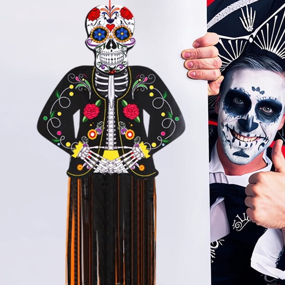 Decoración del hogar, decoración de habitaciones, decoración de pared. Pancartas del Día de Muertos de 144 x 23 cm, extra grandes, resistentes a la intemperie, laminadas en papel plástico, precolgadas