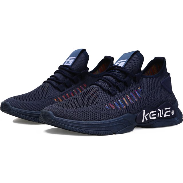 tenis hombre, zapatos hombre deportivos, zapatos de malla transpirable para hombre, zapatillas de deporte casuales de moda para entrenamiento caminar correr gimnasio Azul Shendy Vendy — 3/4 frontal de par de tenis azules con malla transpirante y paneles ventilados, cordones planos y ojales integrados; suela ligera y texturizada con tracción antideslizante y detalle de marca en el lateral; adecuados para entrenamiento, caminar o uso diario, también suelen usarse para viajes y gimnasio.