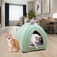 thumbnail image 3 of Bonita cama para gatos, de terciopelo, semicerrada, para perros, sofá para cachorros, cálida y cómoda verde, 3 of 9