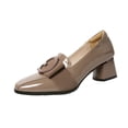 thumbnail image 2 of Zapatos de boda para mujer con tacón bajo y grueso, punta cerrada y cuadrada, cómodos Caqui, 2 of 7