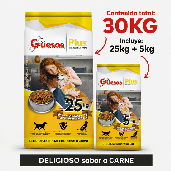 Alimento para perros Güesos Plus 25kg + Güesos Plus 5kg Combo (30kg)