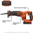 thumbnail image 2 of Sierra Reciproca Inalámbrica BLACK + DECKER BDCR20C Liviana Fácil de Usar Batería 20 V Max 3000 SPM Negro y Anaranjado, 2 of 2