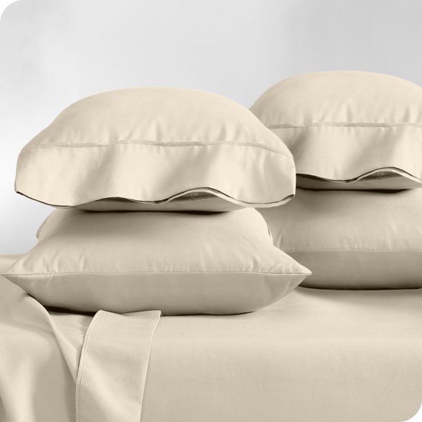 Bare Home Juego de Fundas de Almohada Colección Premium 1800, Doble Cepillado, Ultra Suave, Tamaño Estándar, Color Arena, 4 Unidades
