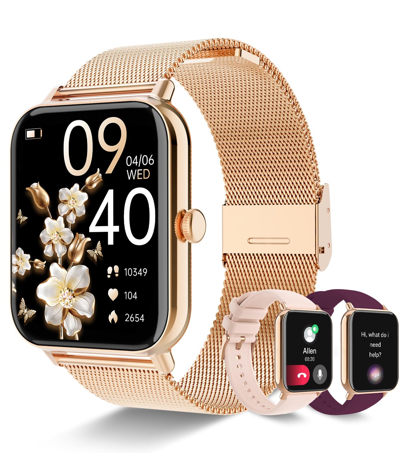 Reloj de fitness Bluetooth Smartwatch SOGRACE de 1.85 pulgadas en oro rosa