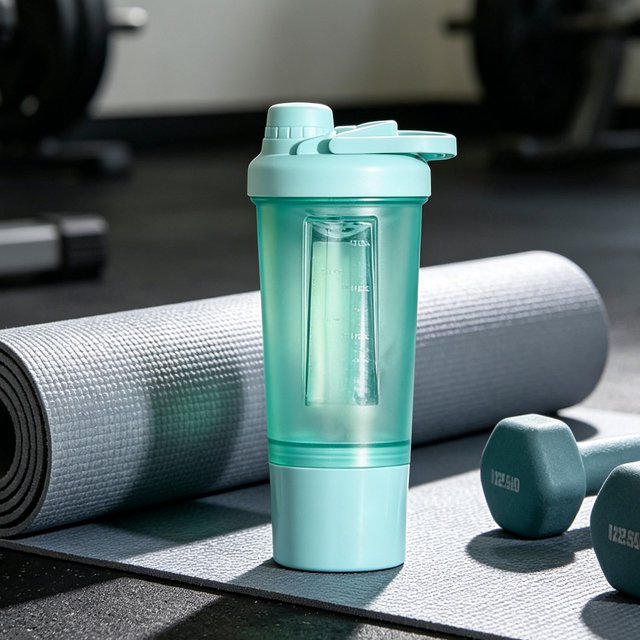 Botella de agua deportiva con vaso mezclador para batidos de proteínas | Botella mezcladora portátil con agitador y compartimento de almacenamiento integrados