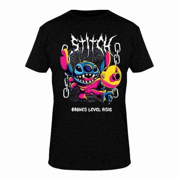 Playera de Stitch para Caballero, con Estampados de Stitch y Frase Negro Talla M