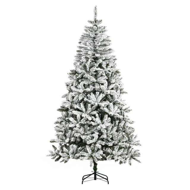 pino de navidad nevado 2.10 m con 1000 ramas decoración Árbol artificial de 2.10 m (210 cm x 125 cm) con 1000 ramas en blanco nevado, silueta cónica y soporte metálico visible; ramas de PVC densas para colgar esferas, guirnaldas y luces; punta con estrella de luces LED según especificación; también frecuentemente usado en escaparates y oficinas.