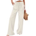 thumbnail image 1 of TaTaai Spring Summer Solid Color Women Casual Pants Cotton Linen Elastic Waist Straight Leg Breathable Lightweight Machine Washable No Fading Daily Wear Trousers Gift, 1 of 8