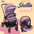 thumbnail image 2 of System travel carriola Sicilia + portabebé plagado compacto telas premium rosa, 2 of 9