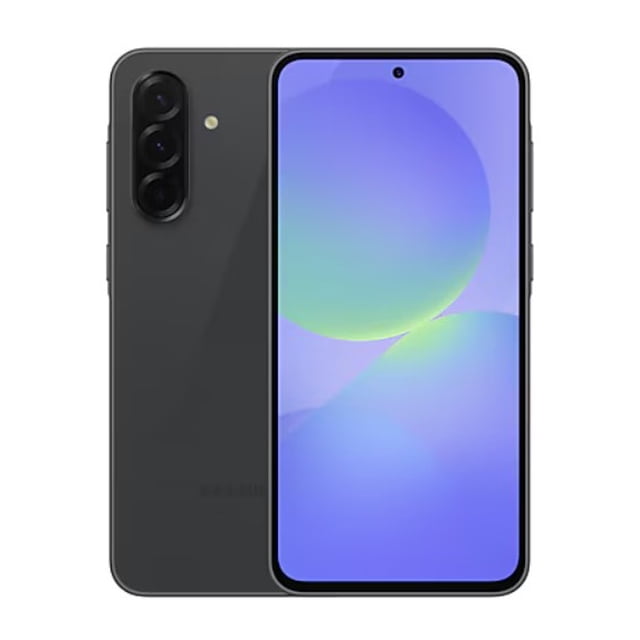 smartphone samsung galaxy a36 5g dual sim 128gb 8ram- negro Vista frontal y trasera centrada de un Samsung Galaxy A36 5G negro; pantalla Super AMOLED 6.7” FHD+ 120Hz encendida, biseles delgados, módulo trasero vertical con tres cámaras (50MP+8MP+5MP) y flash, acabado mate en la carcasa sobre fondo blanco; a menudo usado como punto de acceso móvil en viajes.
