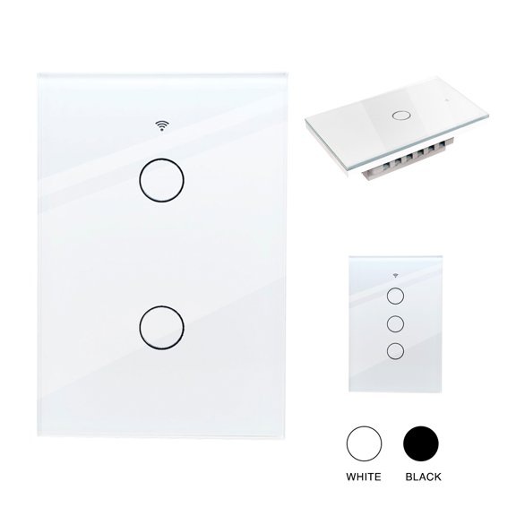 Interruptor de luz de pared inteligente WIFI 2 vias apagador inteligente Smart Switch, control remoto vía celular, panel táctil de vidrio o voz con Alexa, Google home y Smart Life Happy Life  Interruptor Inteligenge Wifi 2 switches Blanco