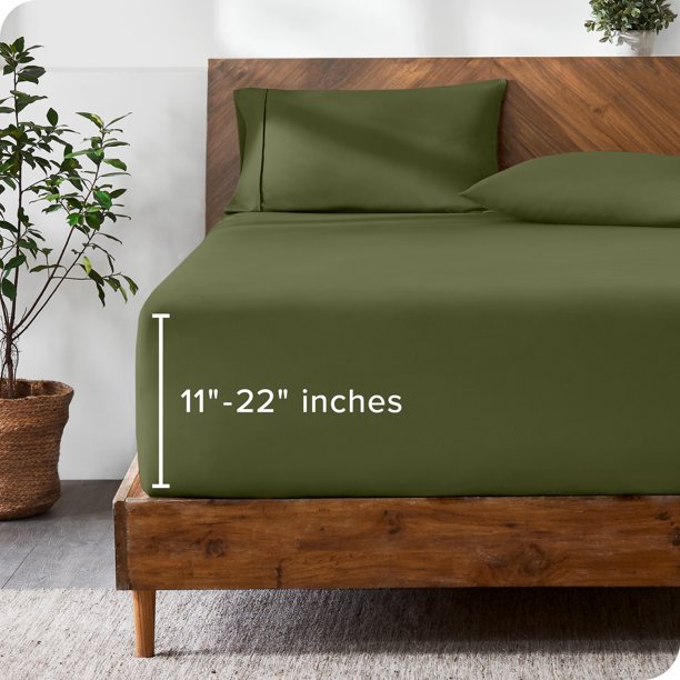 Bare Home Sábana Ajustable Bolsillo Extra Profundo de 22, Colección Premium 1800, Tamaño Queen, Color Ciprés