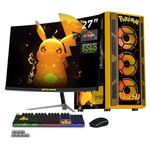 PC Gamer Completa Xtreme PC Gaming NVIDIA GeForce RTX 5060 Ryzen 7 5700 16GB SSD 1TB Monitor Curvo 27 180Hz WIFI Pikachu Edition gaming 1080p, estudios y multitarea