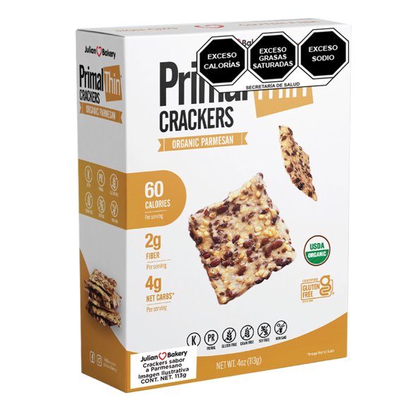Julian Bakery | Crackers Parmesano | Galleta Nutritiva | Crujiente Sabor | Sin gluten | 113.4 Gramos | Sin Granos