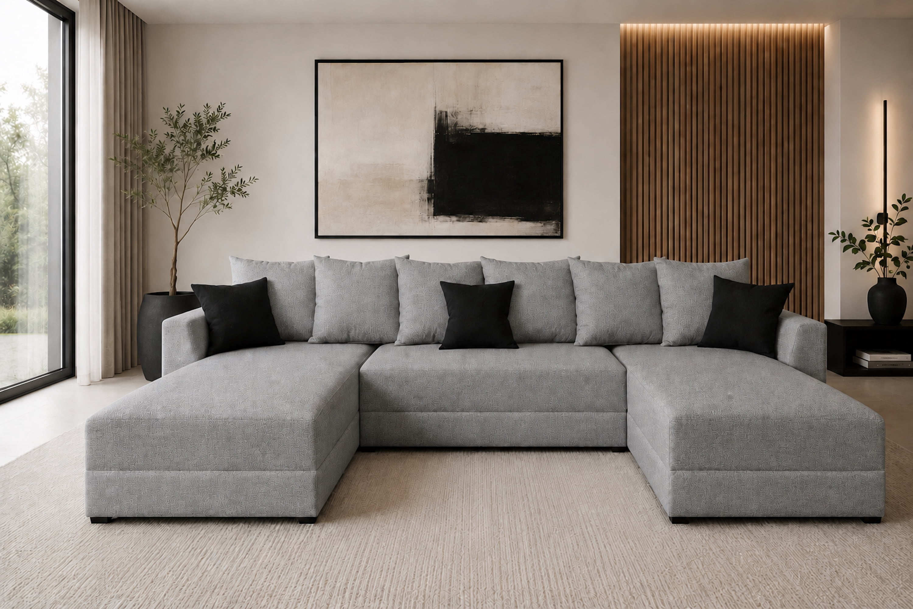 Sala Esquinera Modular en U El Bazar Store Lisboa Lino Gris plata 180x330x180 cm 3 Piezas