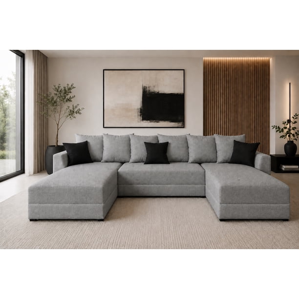 Sala Esquinera Modular en U El Bazar Store Lisboa Lino Gris plata 180x330x180 cm 3 Piezas