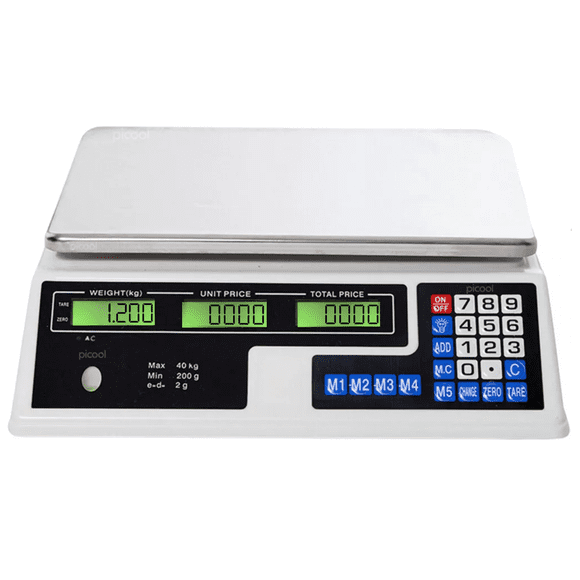 Báscula Comercial Digital 40 Kg Recargable Tecla Tara Picool Color Blanco
