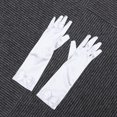 thumbnail image 4 of FELTECHELECTR 1 par de guantes largos de satén con lazo para niña de las flores, para boda, fiesta de noche (blancos), 4 of 5