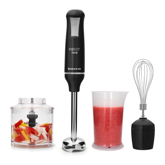 TAURUS ROBOT 750 INOX COMPLETE | Batidora de Inmersión 750 W | Cocina Fácil y Rápida | Acero Inoxidable Desmontable | Accesorios Completos con Procesador y Batidor | M