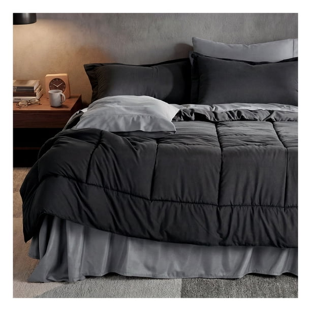 Set Edredón King Size + Funda De Almohada + Sábanas 7 Pzas Real Textil Nego - Gris