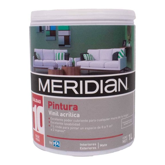 Pintura Meridian Vinil Acrílica Interiores y Exteriores Mate 1 Litro