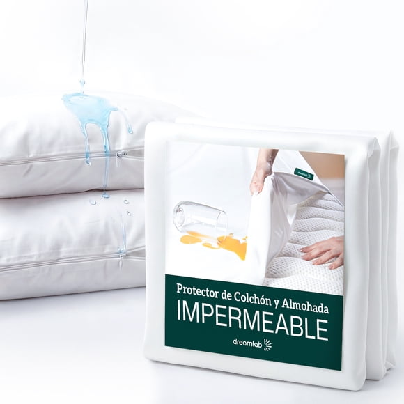 Set Protectores de Colchón y de Almohada Matrimonial Dreamlab, Cubrecolchón y Fundas 100% Impermeables, Hipoalergénicos, Anti Acaros, Suaves, Silenciosos