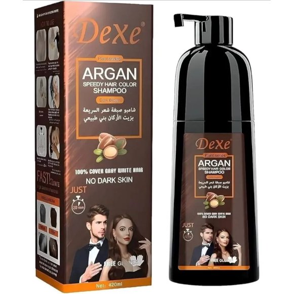 Dexe Shampo cubre canas color café oscuro